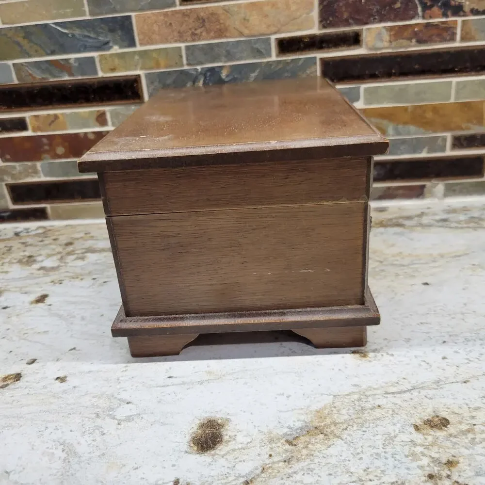 Vintage Wood Jewelry Chest, Smaller Red Fabric Inside, Mirror